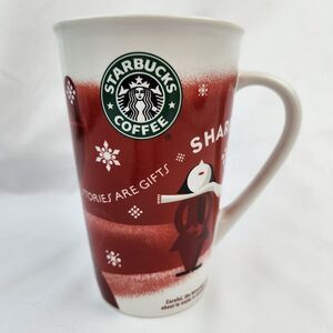 ☕️NWT Starbucks 2010 Red "Stories Are Gifts - Share" Snowman 16oz Tall Mug